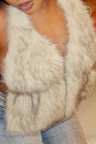 Yellow Deep V Faux Fur Sleeveless Vest Short Stylish Waistcoat