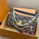 Leopard Print Monogram Pearl Chain Hobo Bag Lock Shoulder Crossbody