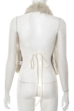 Yellow Deep V Faux Fur Sleeveless Vest Short Stylish Waistcoat