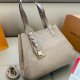 Khaki Embossed Lock Tote Bag Detachable Strap Handbag