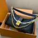 Black Monogram Pearl Chain Hobo Bag Lock Shoulder Crossbody