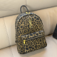 Leopard Print Backpack Metal Logo Zipper Pocket Bag