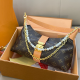 Brown Monogram Pearl Chain Hobo Bag Lock Shoulder Crossbody