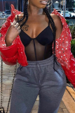 Rose Red Paisley Reversible Cropped Puffer Jacket Stand-Collar Zip Coat