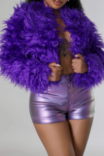 Purple Feather Fringe Cropped Jacket Oversized Fluffy Open Front Top