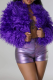 Purple Feather Fringe Cropped Jacket Oversized Fluffy Open Front Top