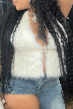 Yellow Deep V Faux Fur Sleeveless Vest Short Stylish Waistcoat