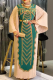 Green Plus Size Sequin Patchwork Belted Dress Pleated Sleeve Formal Gown