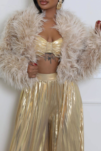 Apricot Feather Fringe Cropped Jacket Oversized Fluffy Open Front Top