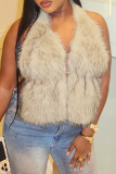Yellow Deep V Faux Fur Sleeveless Vest Short Stylish Waistcoat