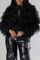 Black Feather Fringe Cropped Jacket Oversized Fluffy Open Front Top