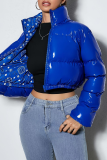 Rose Red Paisley Reversible Cropped Puffer Jacket Stand-Collar Zip Coat