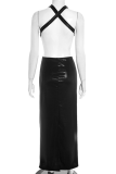 Black Halter Cross-Cutout Bodycon Maxi Dress Fitted Evening Gown