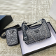 Black Gray Rhinestone 3-in-1 Hobo Runway Crossbody Bag