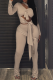 Apricot Nude Tie-Front Cutout Two-Piece Set Edgy Bodycon Long-Sleeve Pants Outfit