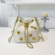 White Quilted Embellished Chain Bucket Bag Y2K Crossbody
