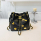 Black Quilted Embellished Chain Bucket Bag Y2K Crossbody