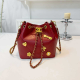 Red Quilted Embellished Chain Bucket Bag Y2K Crossbody