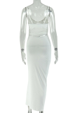 White Spaghetti Strap Cutout Bodycon Maxi Dress Sexy Party Gown