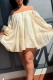 Apricot Off-Shoulder Puff Sleeve Oversized Mini Dress Vacation Lightweight Babydoll Gown