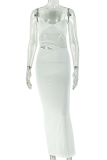White Spaghetti Strap Cutout Bodycon Maxi Dress Sexy Party Gown