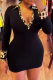 Black Leopard Print Contrast Collar Bodycon Dress Edgy Retro Color-Block Mini Gown
