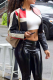 Red Color-Block Cropped Moto Jacket Retro Edgy Fitted Leather Coat
