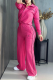 Peach Athletic Track Suit Long Sleeve Zip Top Wide Leg Pants Set Casual Sporty