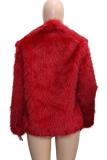Burgundy Faux Fur Jacket Short Length Lapel Collar Casual Warm Outerwear