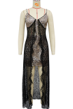 Leopard Print Two Piece Dress Set Spaghetti Strap Lace Overlay
