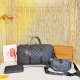 Black Vintage Monogram 3 Piece Bag Set Large Capacity Tote Crossbody Wallet