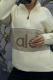 Apricot Half Zip Knit Sweater Striped Sleeve Logo Pullover Casual Top