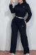 Black Hoodie Tracksuit Cropped Top Wide Leg Pants Set Logo Waistband Casual
