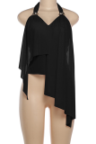 White Halter Neck Blouse Layered Ruffle Hem Chiffon Sleeveless Casual Top