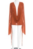 Brown Sexy Hot Club Nightclub Solid Color V Neck Dresses
