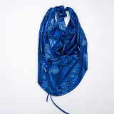 Blue Sexy Street Hot Club Nightclub Sexy club Hot Bronzing Pattern Halter Sleeveless Two Pieces
