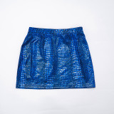 Blue Sexy Street Hot Club Nightclub Sexy club Hot Bronzing Pattern Halter Sleeveless Two Pieces