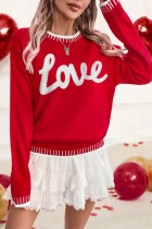Red Casual Street Daily Y2k Letters Embroidered O Neck Tops