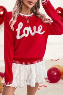 Red Casual Street Daily Y2k Letters Embroidered O Neck Tops