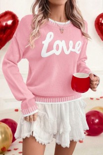 Pink Casual Street Daily Y2k Letters Embroidered O Neck Tops