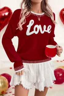 Burgundy Casual Street Daily Y2k Letters Embroidered O Neck Tops