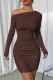 Coffee Sexy Casual Nightclub Office lady Solid Color Off Shoulder Wrapped Skirt Dresses