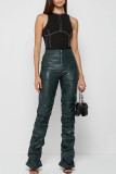 Coffee Sexy Solid Patchwork Fold Mid Waist Pencil Solid Color Bottoms