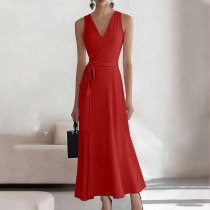 Red Sexy Casual Daily Party Vacation Formal Prom Office lady Solid Color V Neck A Line Dresses