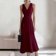 Burgundy Sexy Casual Daily Party Vacation Formal Prom Office lady Solid Color V Neck A Line Dresses