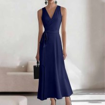 Navy Blue Sexy Casual Daily Party Vacation Formal Prom Office lady Solid Color V Neck A Line Dresses