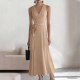 Khaki Sexy Casual Daily Party Vacation Formal Prom Office lady Solid Color V Neck A Line Dresses