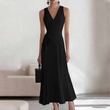 Black Sexy Casual Daily Party Vacation Formal Prom Office lady Solid Color V Neck A Line Dresses