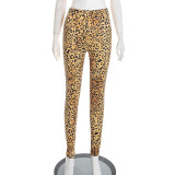 Yellow Leopard Print Leopard Regular Low Waist Bottoms
