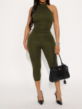 Army Green Halter Regular Jumpsuits